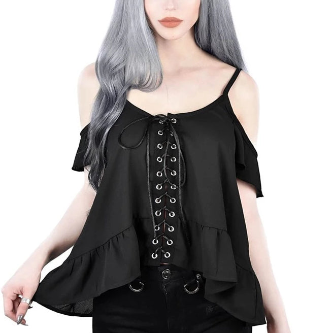 Lace Up Harajuku Bandage Splice Sleeveless-women-wanahavit-black-S-wanahavit