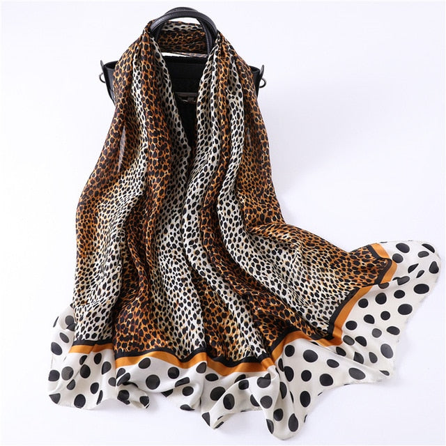 Luxury Fashion Silk Scarf Leopard Printed Bandana Shawl #2454-women-wanahavit-FS299 white-wanahavit