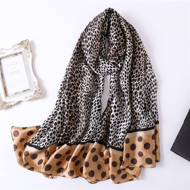 Luxury Fashion Silk Scarf Leopard Printed Bandana Shawl #2454-women-wanahavit-FS299 brown-wanahavit