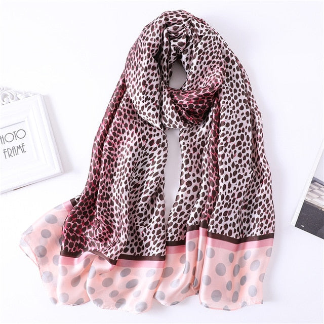 Luxury Fashion Silk Scarf Leopard Printed Bandana Shawl #2454-women-wanahavit-FS299 pink-wanahavit