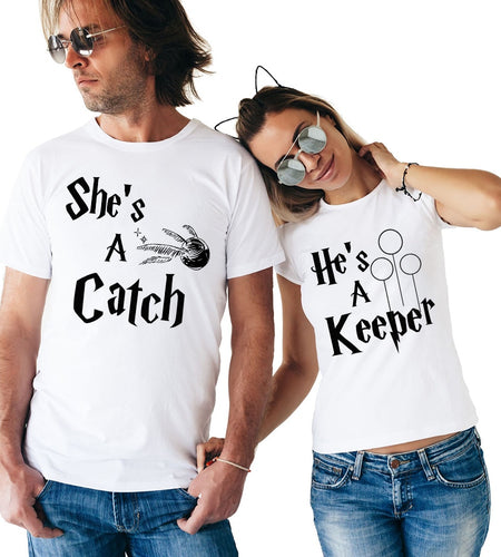 She's A Catch He's A Keeper Matching Couple Tees-unisex-wanahavit-FE02-FSTWH-S-wanahavit