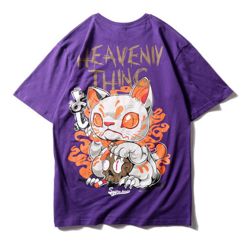Load image into Gallery viewer, Heavenly Thing Cat Printed Hip Hop Streetwear Loose Tees-unisex-wanahavit-purple-Asian M-wanahavit
