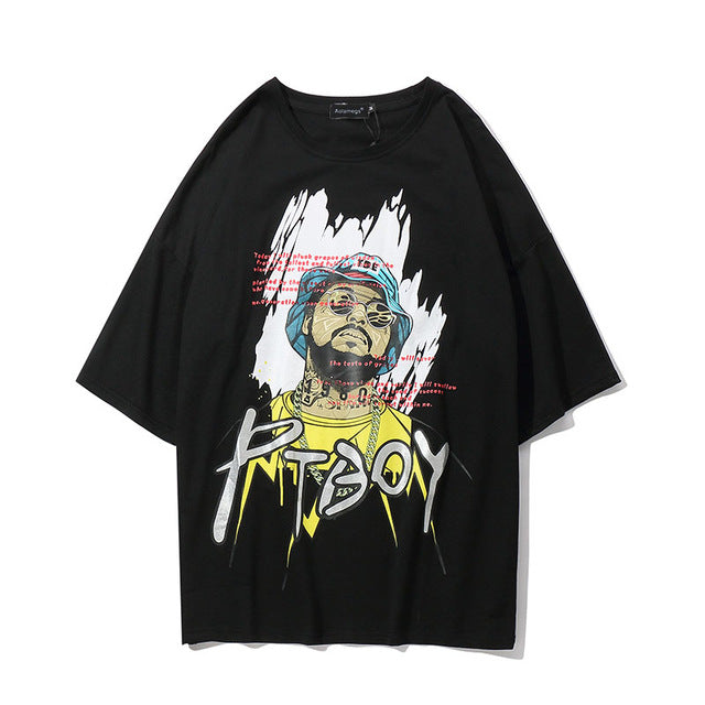 PTBoy Printed Hip Hop Streetwear Loose Tees-unisex-wanahavit-Black-Asian M-wanahavit