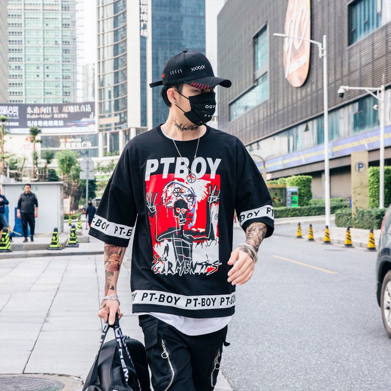 Abstract Man Printed Hip Hop Streetwear Loose Tees-unisex-wanahavit-Black-Asian M-wanahavit