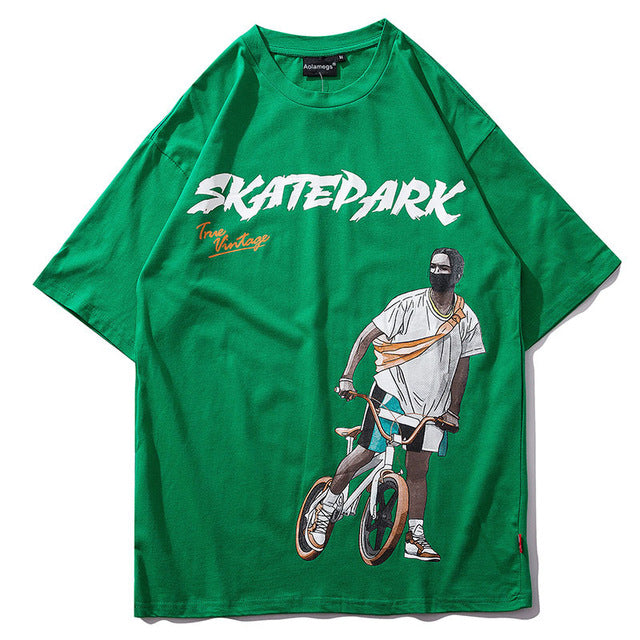 BMX Biker Printed Hip Hop Streetwear Loose Tees-unisex-wanahavit-Green-Asian M-wanahavit