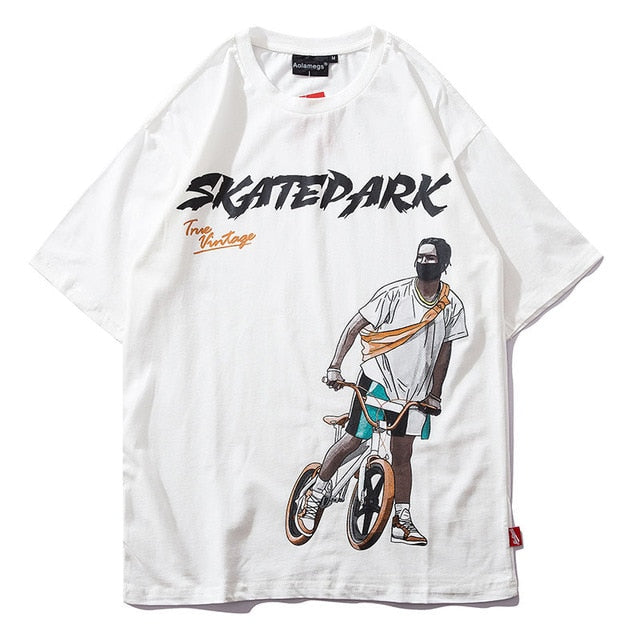 BMX Biker Printed Hip Hop Streetwear Loose Tees-unisex-wanahavit-White-Asian M-wanahavit