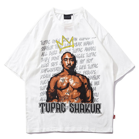King Tupac Shakur Printed Hip Hop Streetwear Loose Tees-unisex-wanahavit-Black-Asian M-wanahavit