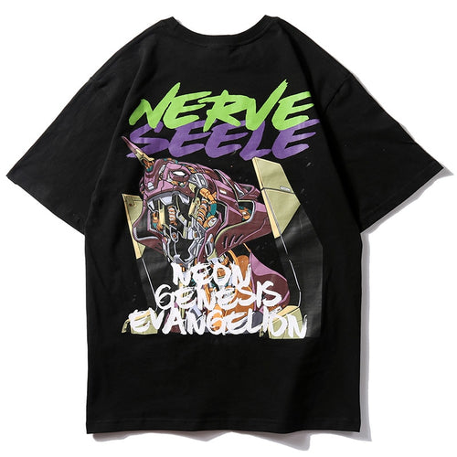 Load image into Gallery viewer, Neon Genesis Robot Printed Hip Hop Streetwear Loose Tees-unisex-wanahavit-black-Asian M-wanahavit
