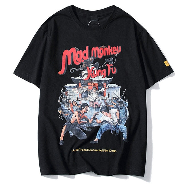 Mad Monkey Kung Fu Printed Hip Hop Streetwear Loose Tees-unisex-wanahavit-Black-Asian S-wanahavit