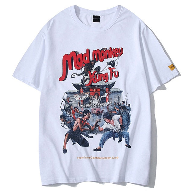 Mad Monkey Kung Fu Printed Hip Hop Streetwear Loose Tees-unisex-wanahavit-White-Asian S-wanahavit
