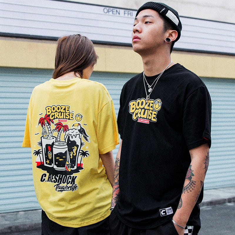Drunkard Cruise Printed Hip Hop Streetwear Loose Tees-unisex-wanahavit-Yellow-Asian M-wanahavit