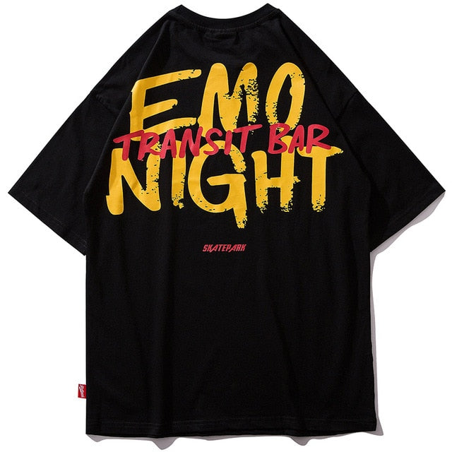 Emo Night Bar Printed Hip Hop Streetwear Loose Tees-unisex-wanahavit-Black-Asian M-wanahavit