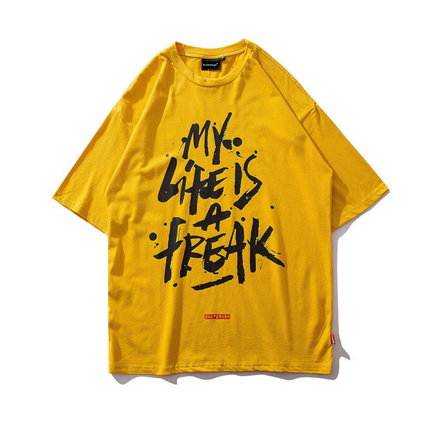 My Life Is A Freak Printed Hip Hop Streetwear Loose Tees-unisex-wanahavit-Yellow-Asian M-wanahavit
