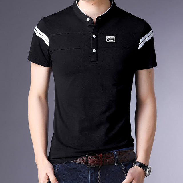 Korean Striped Short Sleeve Polo Shirt-men-wanahavit-Black-M-wanahavit