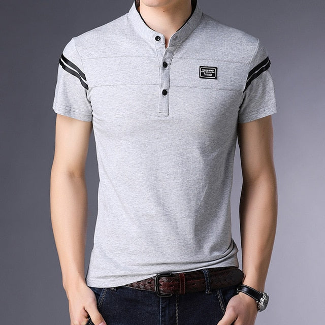 Korean Striped Short Sleeve Polo Shirt-men-wanahavit-Gray-M-wanahavit