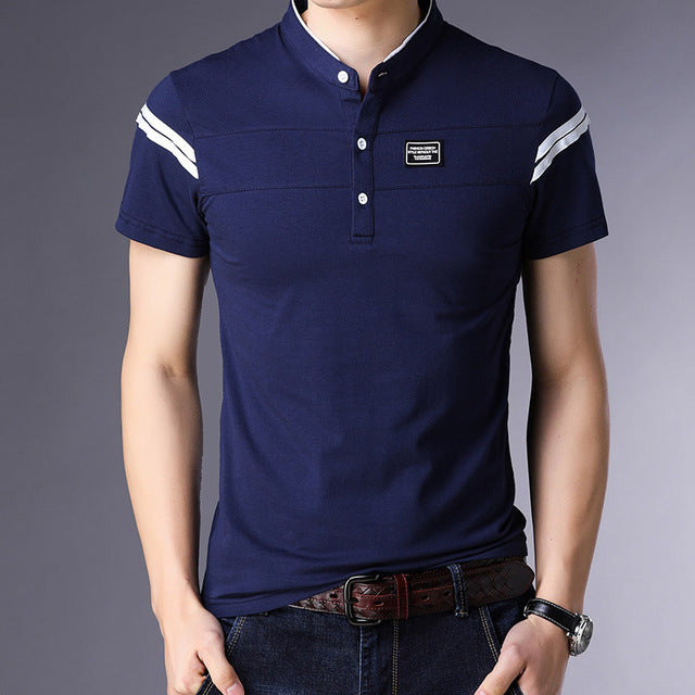 Korean Striped Short Sleeve Polo Shirt-men-wanahavit-Navy Blue-M-wanahavit