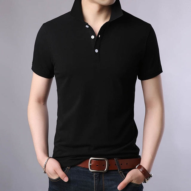 Pure Cotton Solid Color Polo Shirts-men-wanahavit-Black-M-wanahavit