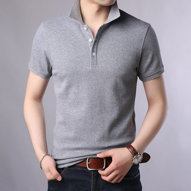 Pure Cotton Solid Color Polo Shirts-men-wanahavit-Gray-M-wanahavit