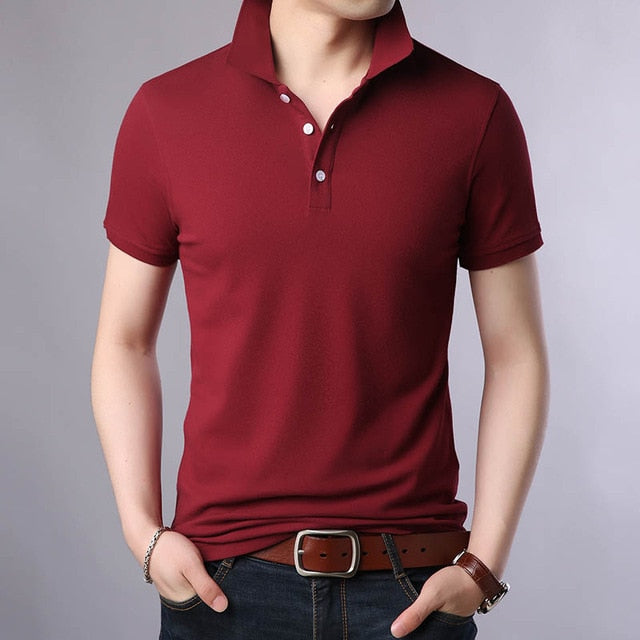 Pure Cotton Solid Color Polo Shirts-men-wanahavit-Red-M-wanahavit