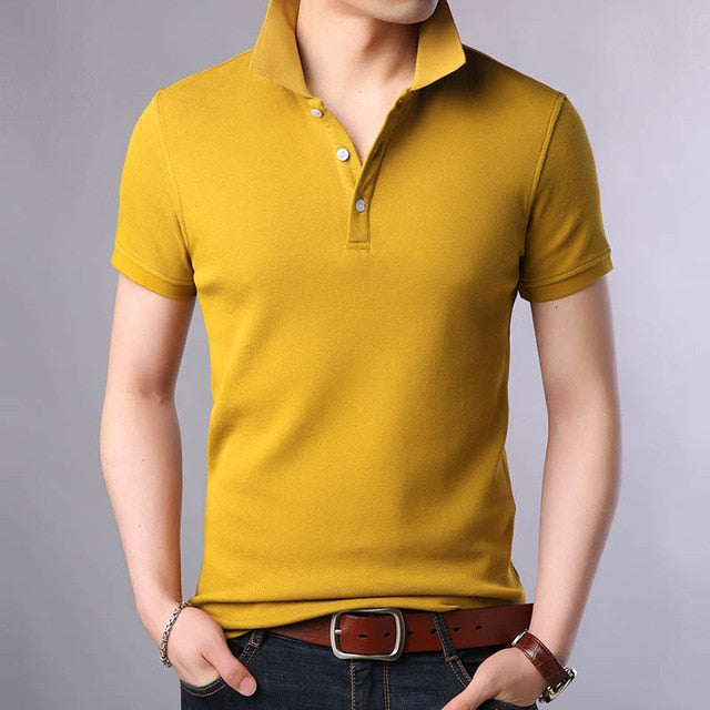 Pure Cotton Solid Color Polo Shirts-men-wanahavit-Yellow-M-wanahavit