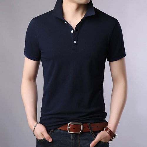 Load image into Gallery viewer, Pure Cotton Solid Color Polo Shirts-men-wanahavit-Navy Blue-M-wanahavit
