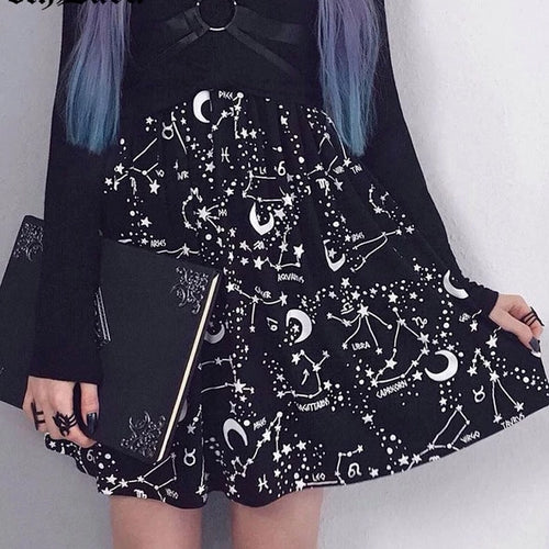 Load image into Gallery viewer, Vintage Elegant Constellation Printed Pleated Skirt-women-wanahavit-black 1-L-wanahavit
