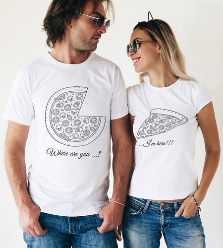 Where Are You? I'm Here!! Pizza Matching Couple Tees-unisex-wanahavit-FJ42-FSTWH-S-wanahavit