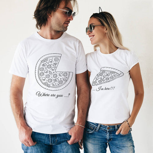 Load image into Gallery viewer, Where Are You? I&#39;m Here!! Pizza Matching Couple Tees-unisex-wanahavit-FJ42-FSTWH-S-wanahavit

