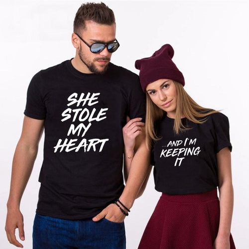 Load image into Gallery viewer, She Stole My Heart And I&#39;m Keeping It Matching Couple Tees-unisex-wanahavit-35C3-FSTBK-S-wanahavit
