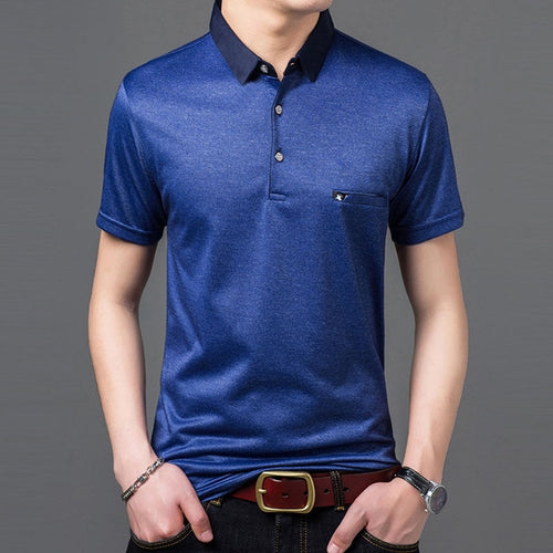 Load image into Gallery viewer, Solid Glossy Color Slim Fit Short Sleeve Polo Shirt-men-wanahavit-Blue-M-wanahavit
