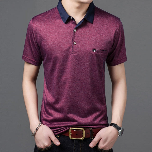 Solid Glossy Color Slim Fit Short Sleeve Polo Shirt-men-wanahavit-Red-M-wanahavit