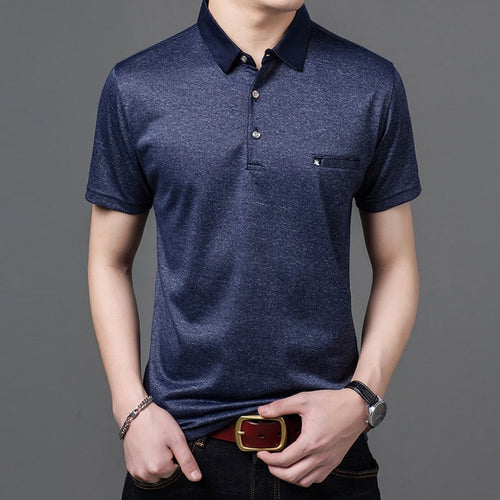 Load image into Gallery viewer, Solid Glossy Color Slim Fit Short Sleeve Polo Shirt-men-wanahavit-Navy Blue-M-wanahavit
