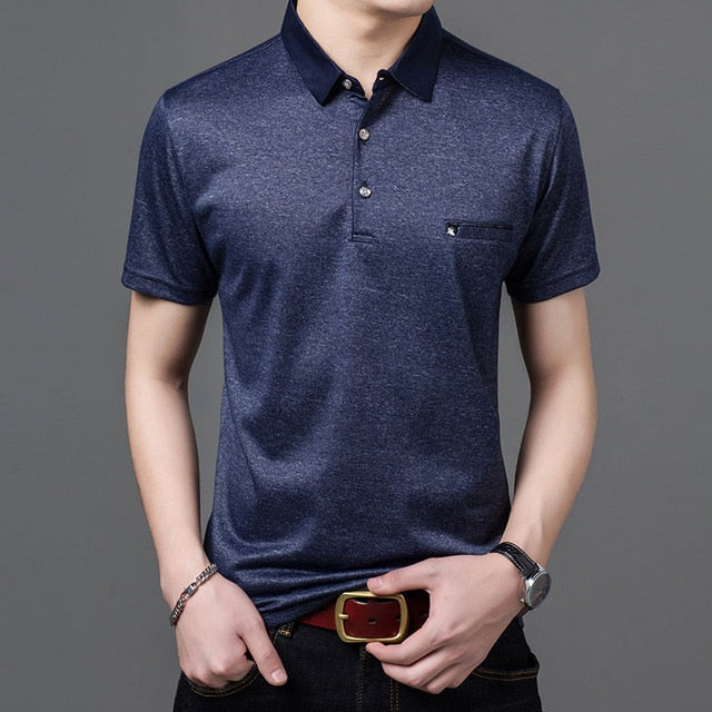 Solid Glossy Color Slim Fit Short Sleeve Polo Shirt-men-wanahavit-Navy Blue-M-wanahavit