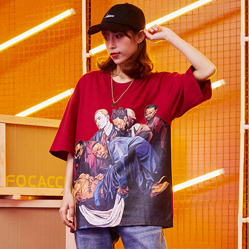 Load image into Gallery viewer, Tupac Death Printed Hip Hop Streetwear Loose Tees-unisex-wanahavit-Red Wine-Asian S-wanahavit
