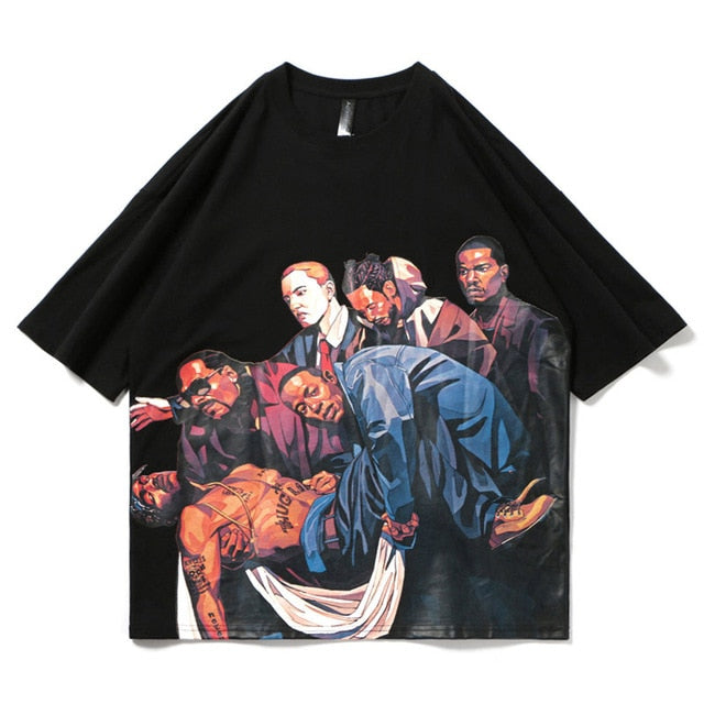 Tupac Death Printed Hip Hop Streetwear Loose Tees-unisex-wanahavit-Black-Asian S-wanahavit