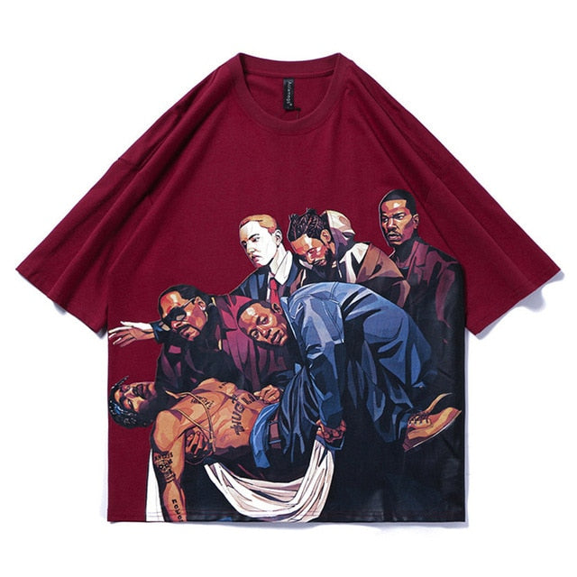 Tupac Death Printed Hip Hop Streetwear Loose Tees-unisex-wanahavit-Red Wine-Asian S-wanahavit