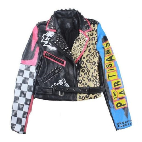 Load image into Gallery viewer, Punk Rock Partisans Leopard Studded Leather Jacket-women-wanahavit-Colorful-L-wanahavit
