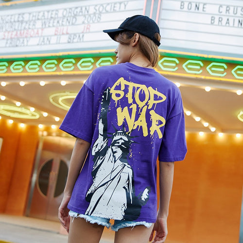 Load image into Gallery viewer, Stop War Printed Hip Hop Streetwear Loose Tees-unisex-wanahavit-Purple-Asian M-wanahavit
