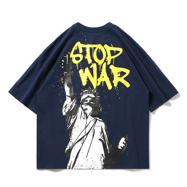 Stop War Printed Hip Hop Streetwear Loose Tees-unisex-wanahavit-Blue-Asian M-wanahavit