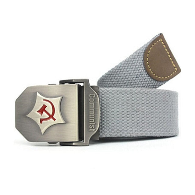 Communist Design Military Thick Canvas Belt-men-wanahavit-Light Gray-110CM-wanahavit