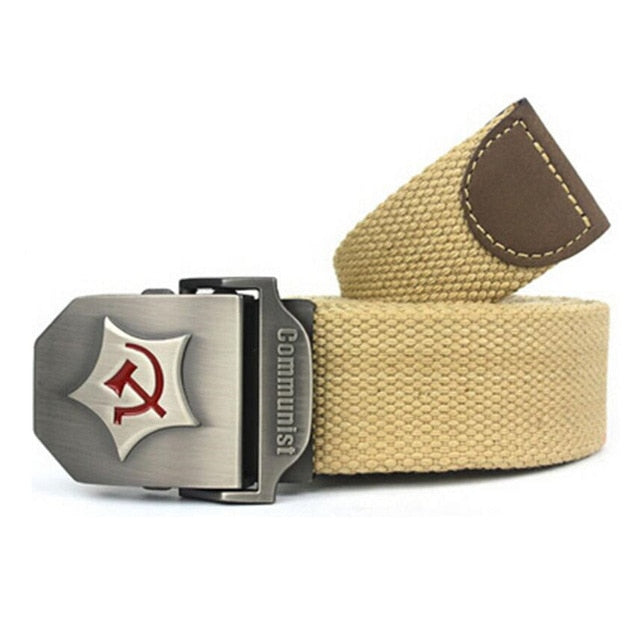 Communist Design Military Thick Canvas Belt-men-wanahavit-Khaki-110CM-wanahavit