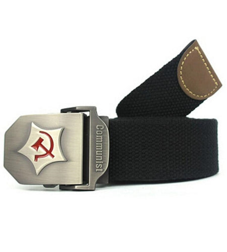 Communist Design Military Thick Canvas Belt-men-wanahavit-Black-110CM-wanahavit