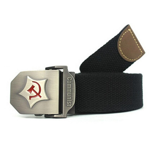 Communist Design Military Thick Canvas Belt-men-wanahavit-Black-110CM-wanahavit