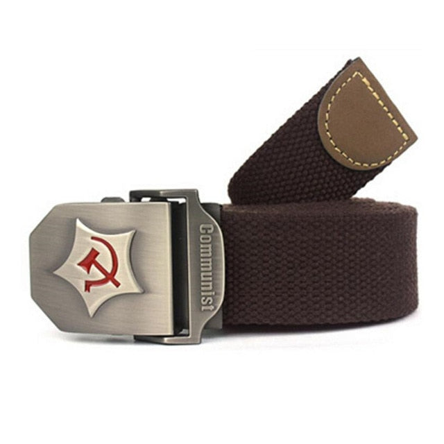 Communist Design Military Thick Canvas Belt-men-wanahavit-Coffee-110CM-wanahavit