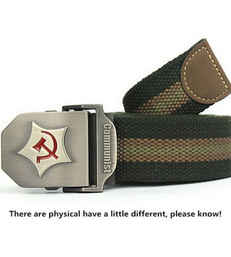 Communist Design Military Thick Canvas Belt-men-wanahavit-Green Stripes-110CM-wanahavit