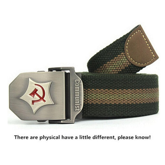 Communist Design Military Thick Canvas Belt-men-wanahavit-Green Stripes-110CM-wanahavit