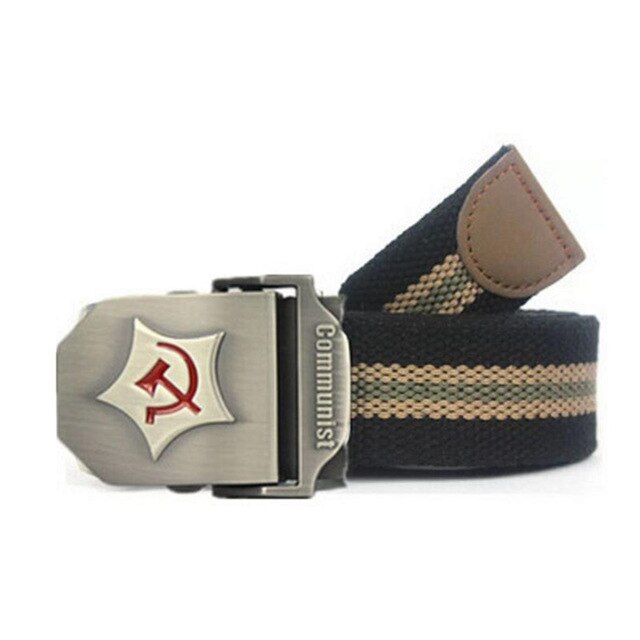 Communist Design Military Thick Canvas Belt-men-wanahavit-Black Stripes-110CM-wanahavit
