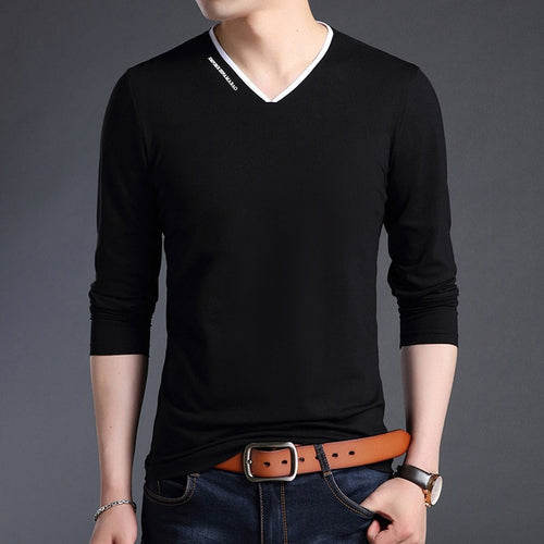 Load image into Gallery viewer, Mercerized V Neck Korean Trending Slim Fit Long Sleeve Shirt-men-wanahavit-Black-M-wanahavit
