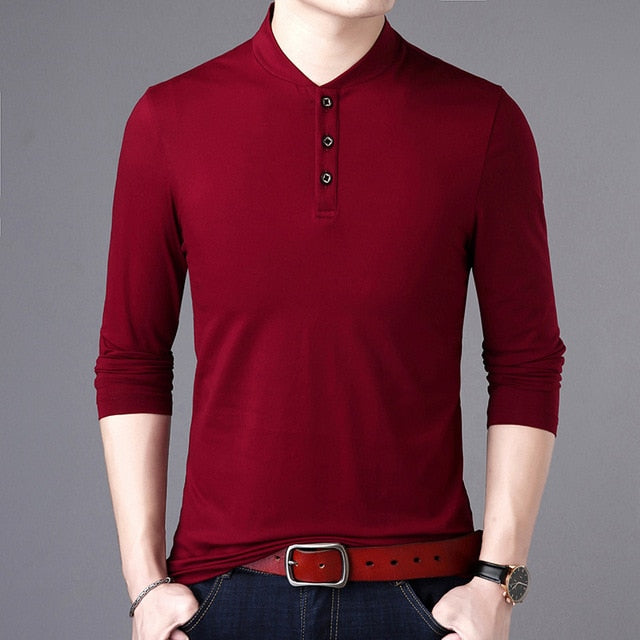 Solid Color Street Style Cotton Long Sleeve Shirt-men-wanahavit-Red-M-wanahavit