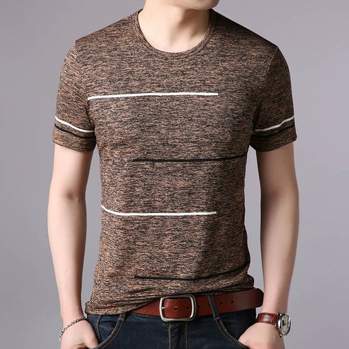 Load image into Gallery viewer, Four Stripes O Neck Short Sleeve Tees-men-wanahavit-Coffee-M-wanahavit
